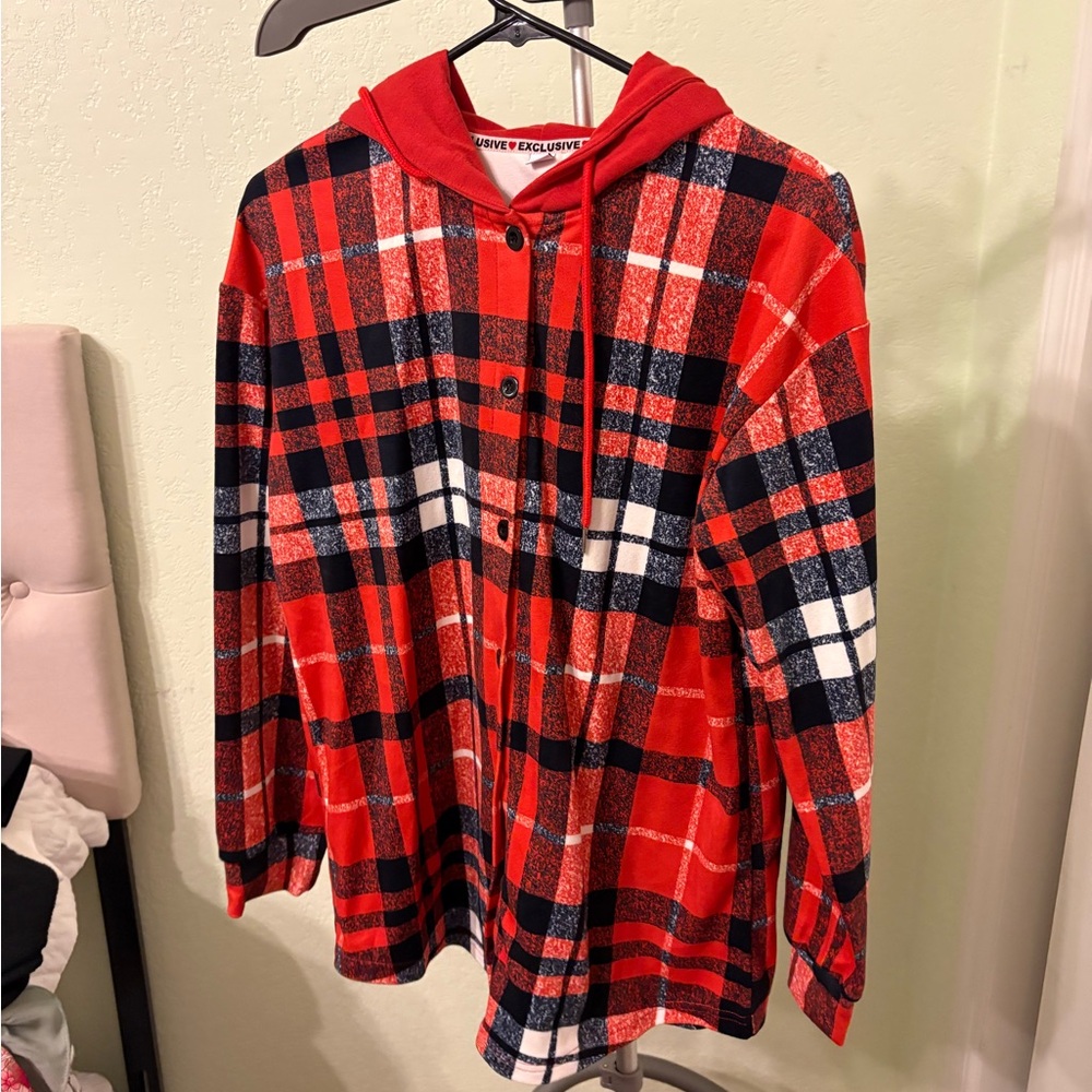 Forever Exclusive Red Plaid Hoodie